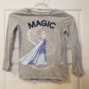 Disney's Elsa Blue Glitter Magic Light Heather Grey Crew Neck Long-Sleeve Shirt